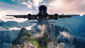 Fotomontaje de Machu Picchu con un avión